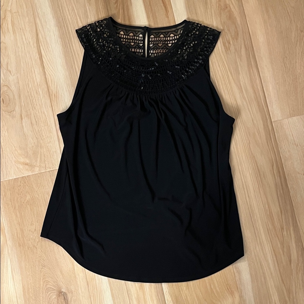 White House Black Market Black Sleeveless Lace Blouse